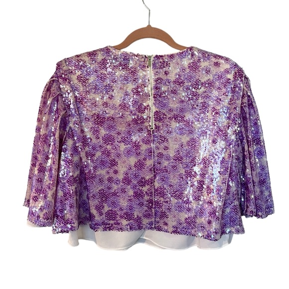 ENDLESS ROSE Flare Sleeve Super Shiny Purple Sequined Blouse Size Small - Picture 2 of 9